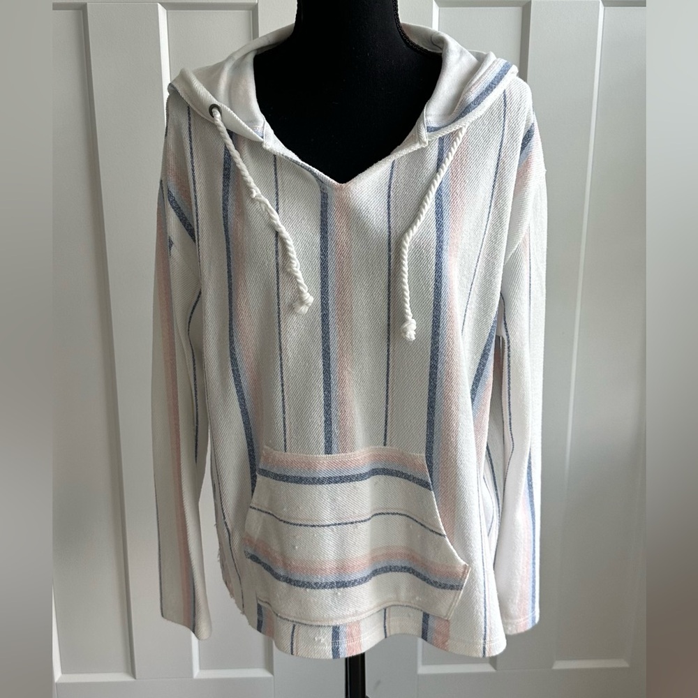 Ocean Drive White and Blue Striped Hoodie